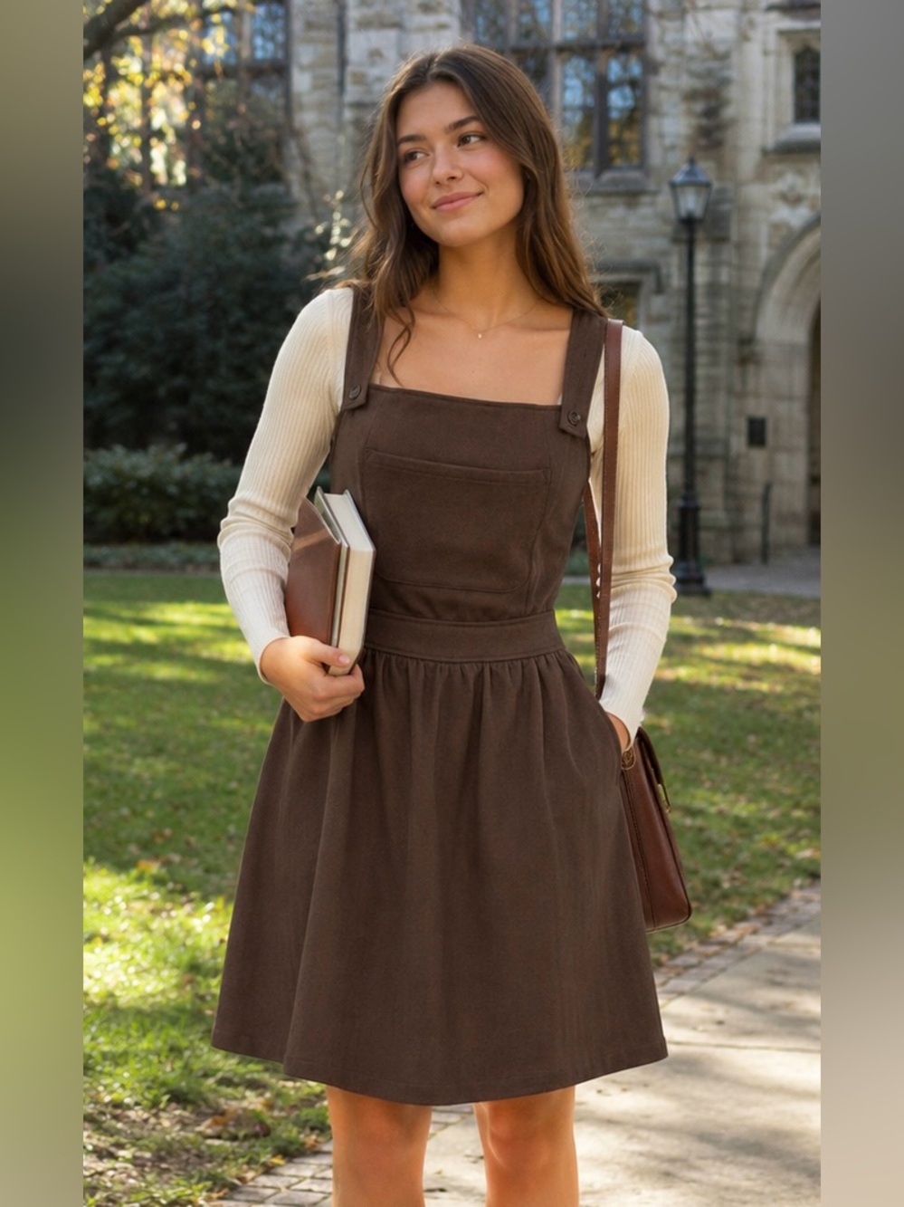 NWT CIDER 2XL Brown Pinafore Overall Dress Dark Academia Cottagecore Pocket